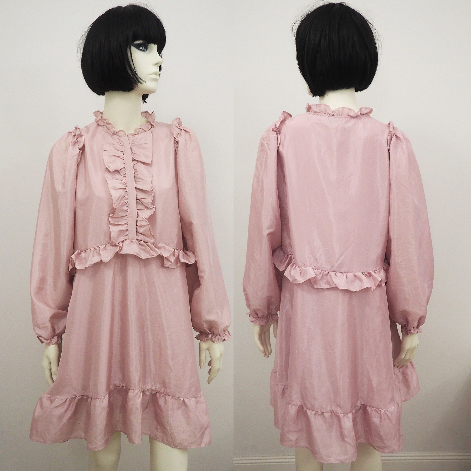 Vintage Neo Noir Zinka ruffle Kawai mini dress in pink rose S Size S / US 4 / IT 40 - 5 Thumbnail