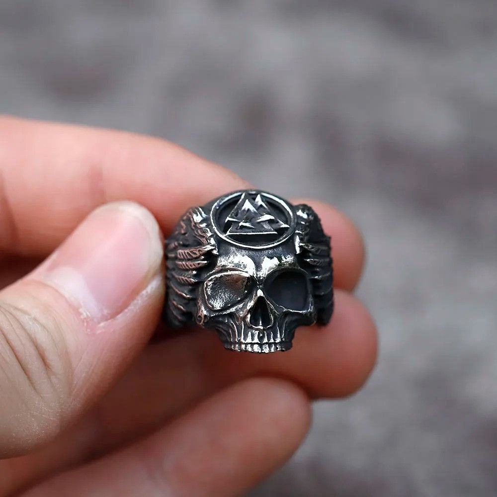 Jewelry skull and Valknut Ring Streetwear Jewelry Fashion Gift Size ONE SIZE - 1 Thumbnail
