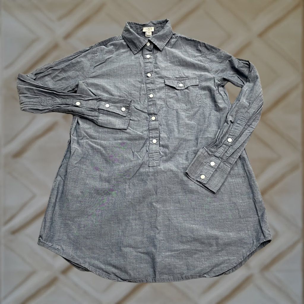 J.Crew J.Crew Shirt Women XXS Blue Cotton Chambray Long Sleeve Casual Popover Tunic Top Size XXS / US 00 / IT 34 - 1 Thumbnail