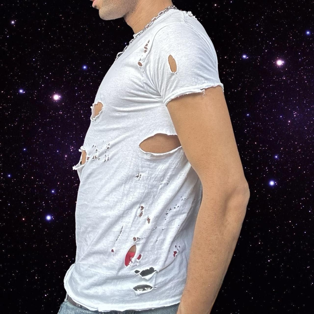 Hanes ASTROBOI* x Hanes White Ripped Grunge T-shirt - Medium Size US M / EU 48-50 / 2 - 2 Thumbnail