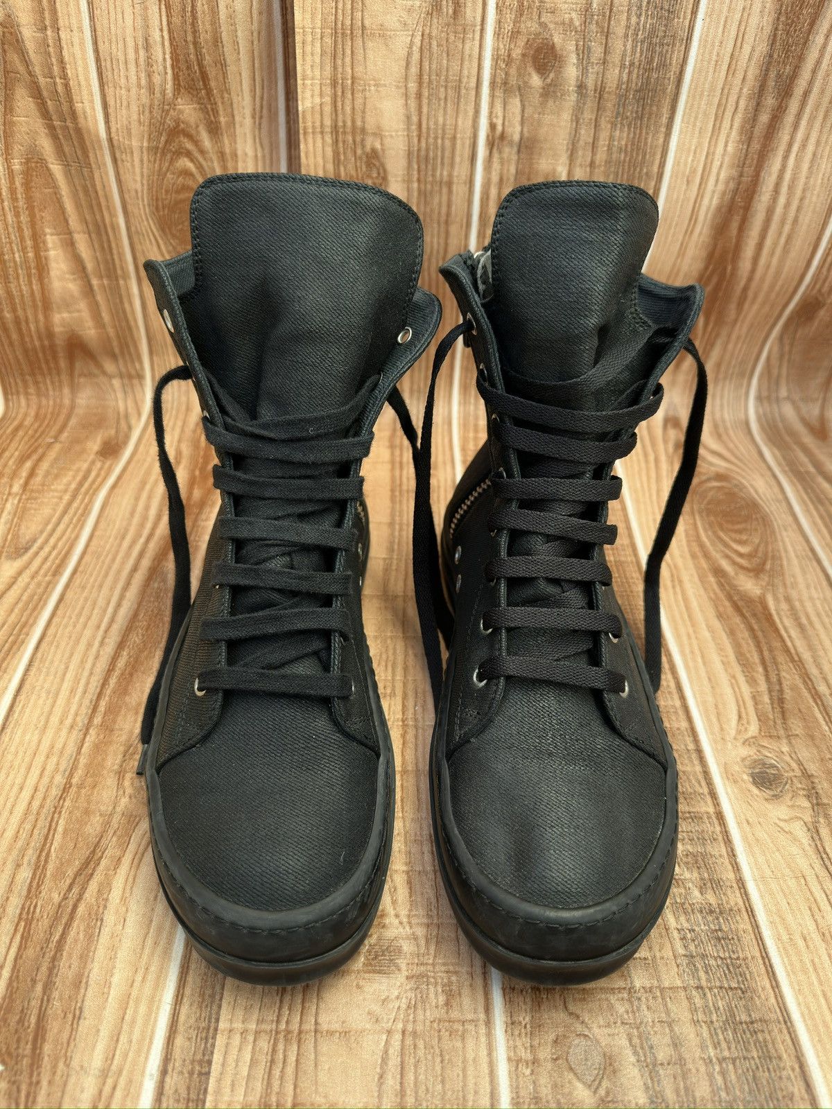 Rick Owens Rick Owens Drkshdw 2016 Black Waxed Canvas Vegan Ramones Size US 7.5 / EU 40-41 - 3 Thumbnail