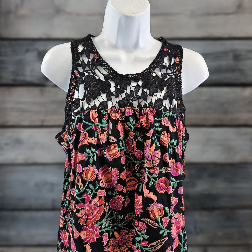 Vintage Knox Rose Womens Blouse Sleeveless Top Small Black Pink Floral Cotton Blend Round Neck Shirt Womens Size S / US 4 / IT 40 - 1 Thumbnail