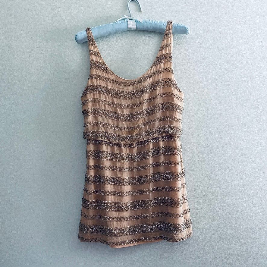 Alice + Olivia nude gold beaded tank mini dress