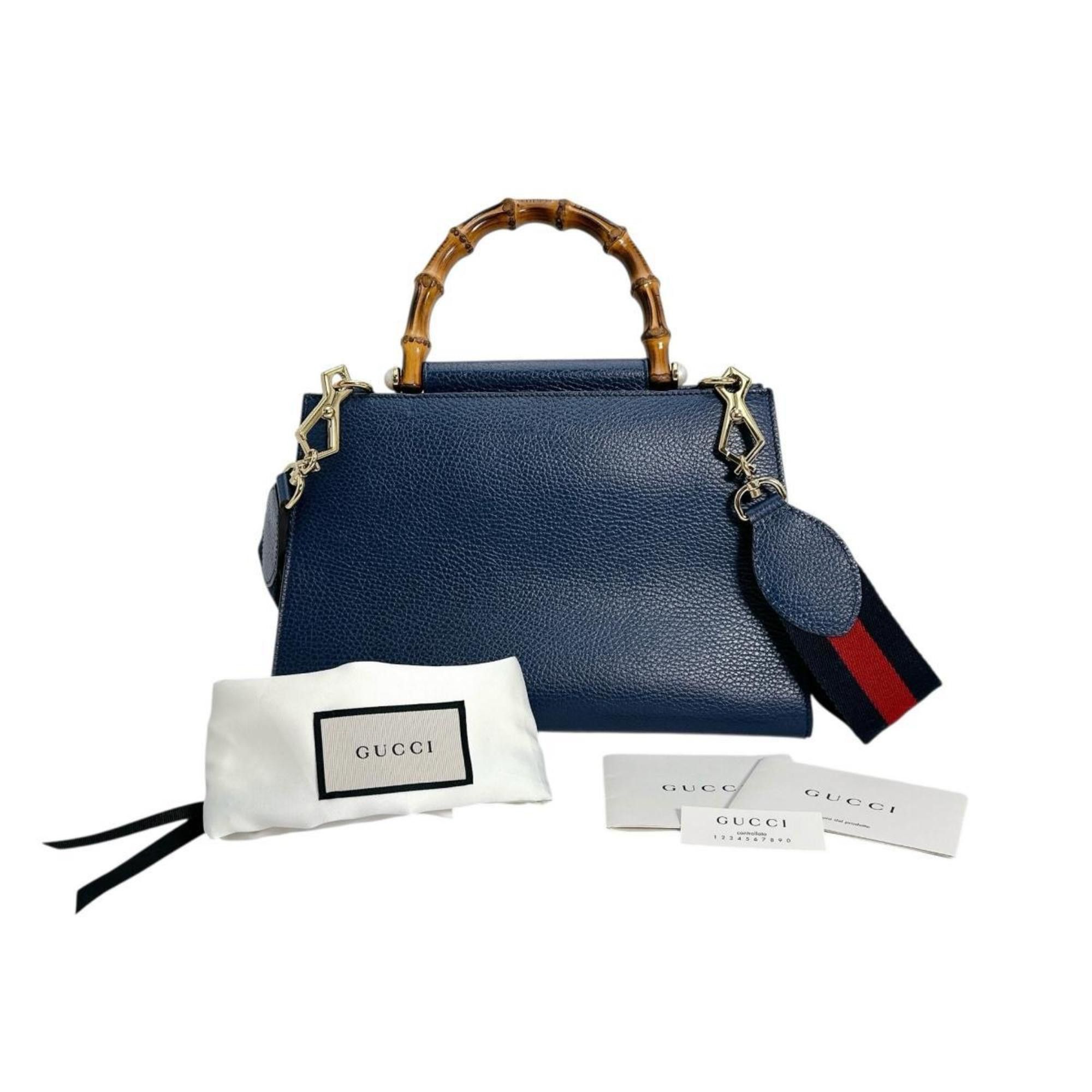 Gucci GUCCI Handbag Bamboo Leather 2way 470271 Blue Size ONE SIZE - 1 Thumbnail
