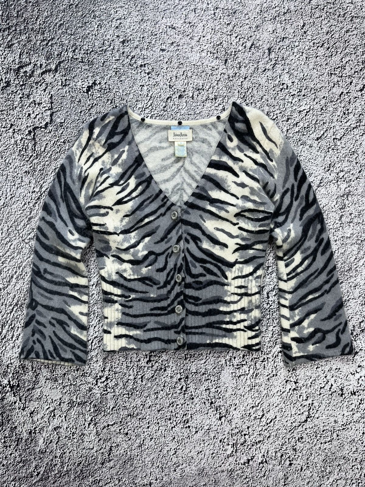 Neiman Marcus Vintage Neiman Marcus Hairy Angora Wool Tiger Print Cardigan Size S / US 4 / IT 40 - 1 Thumbnail