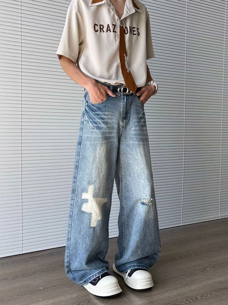 Japanese Brand American hip-hop straight leg lightning wash ripped jeans Size US 32 / EU 48 - 3 Thumbnail