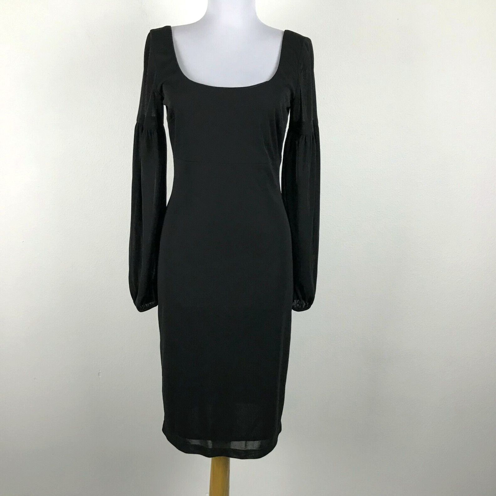 image of Vintage David Meister Black Sheath Dress Size 4 Long Sleeves Cocktail Scoop Neck Lbd in White, Wome