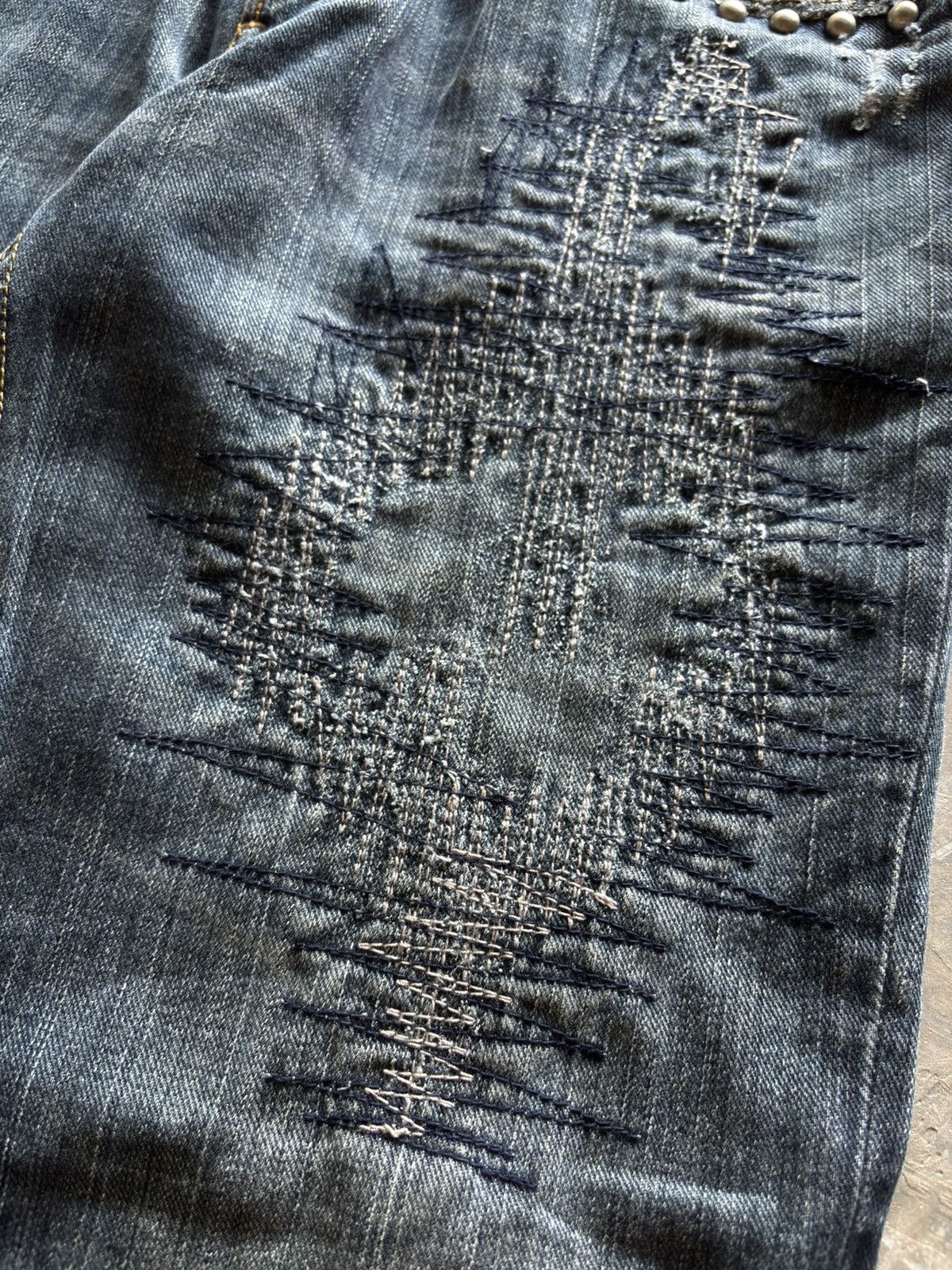 If Six Was Nine CUSTOM CULTURE distressed flare sashiko boro kapital style Size US 30 / EU 46 - 14 Thumbnail