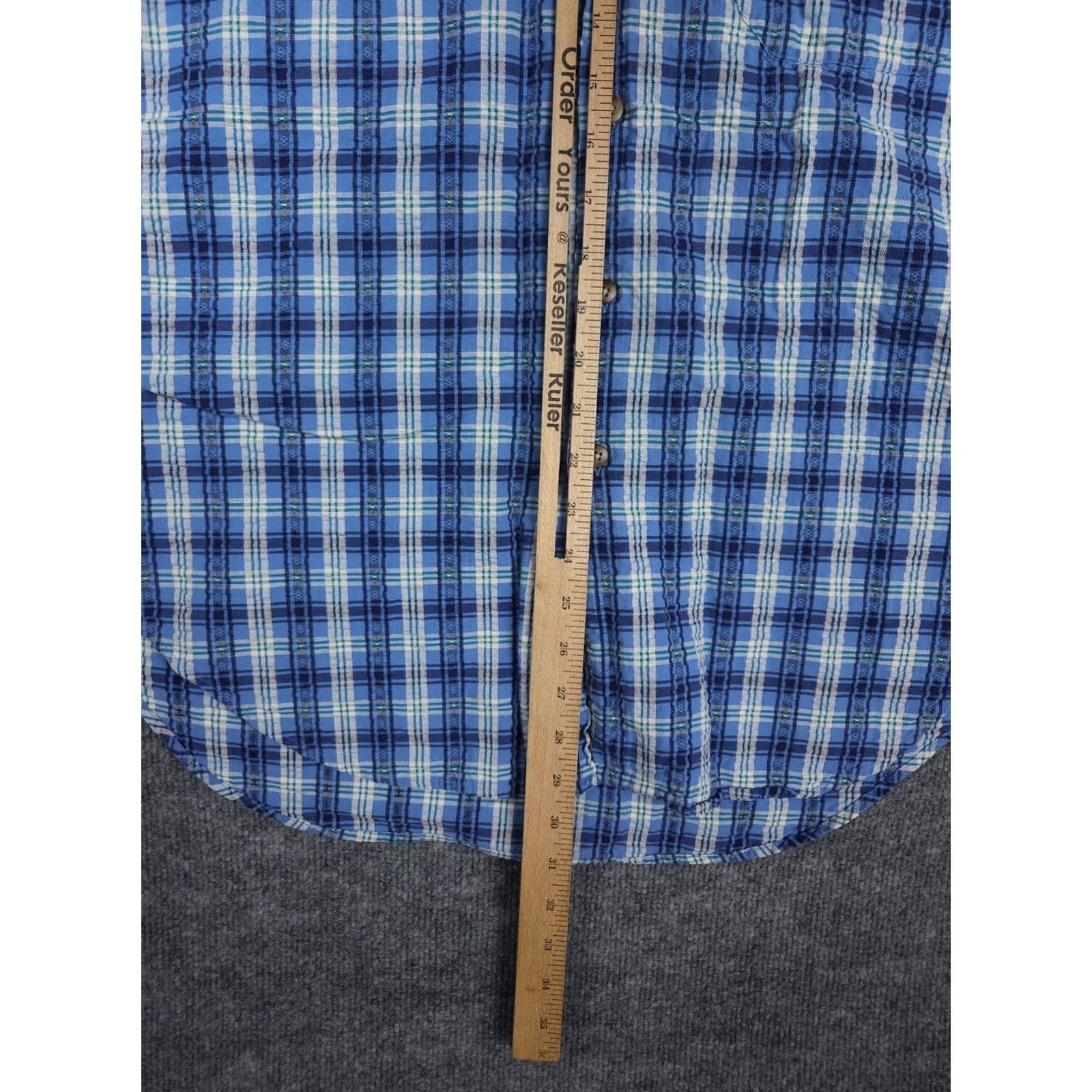 Vintage VINTAGE L.L. Bean Shirt Western Plaid 100% Cotton Short Sleeve Button-Up Collared XL Men’s Regular Blue Textured Size US XL / EU 56 / 4 - 5 Thumbnail