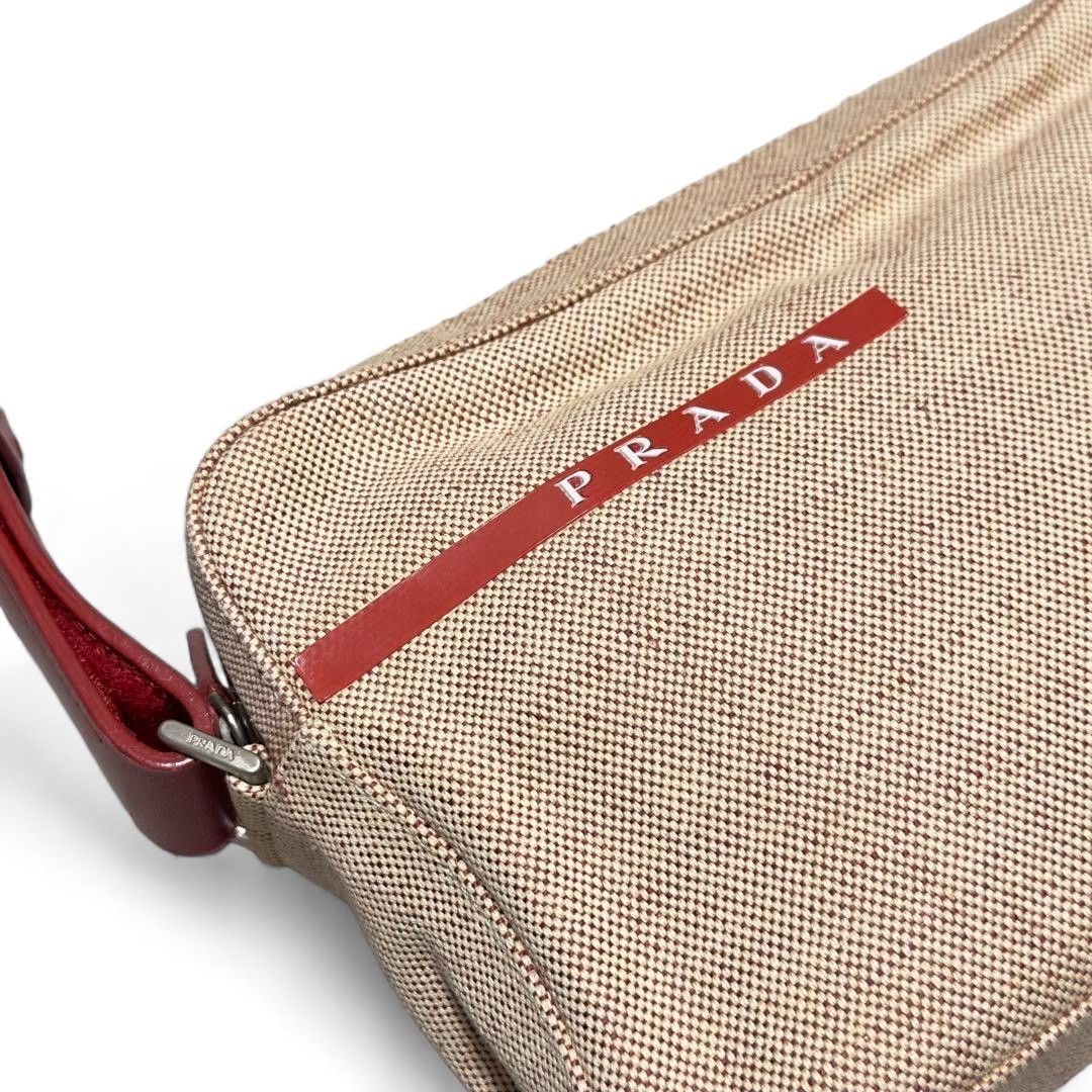 Prada Prada Sport - Canvas Red Leather Shoulder Bag Beige Camera Size ONE SIZE - 3 Thumbnail