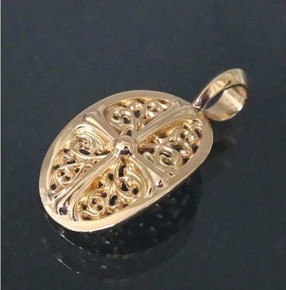 image of Chrome Hearts Tiny Oval Cross Pendant in Gold, Men's