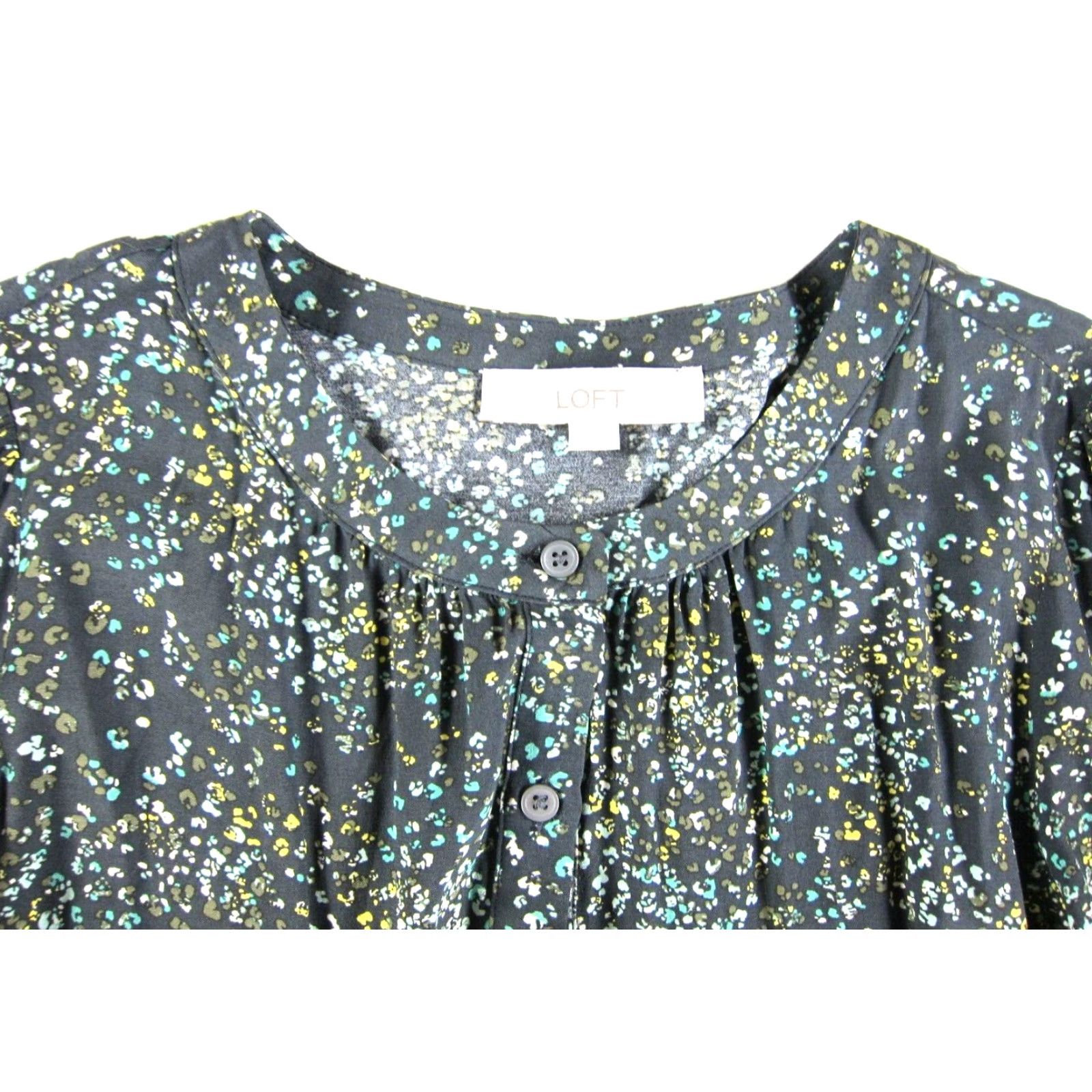 Loft VINTAGE Ann Taylor Loft Grey Blue Yellow Floral Button Down Long Sleeve Maxi Dress 12 Size XL / US 12-14 / IT 48-50 - 5 Thumbnail