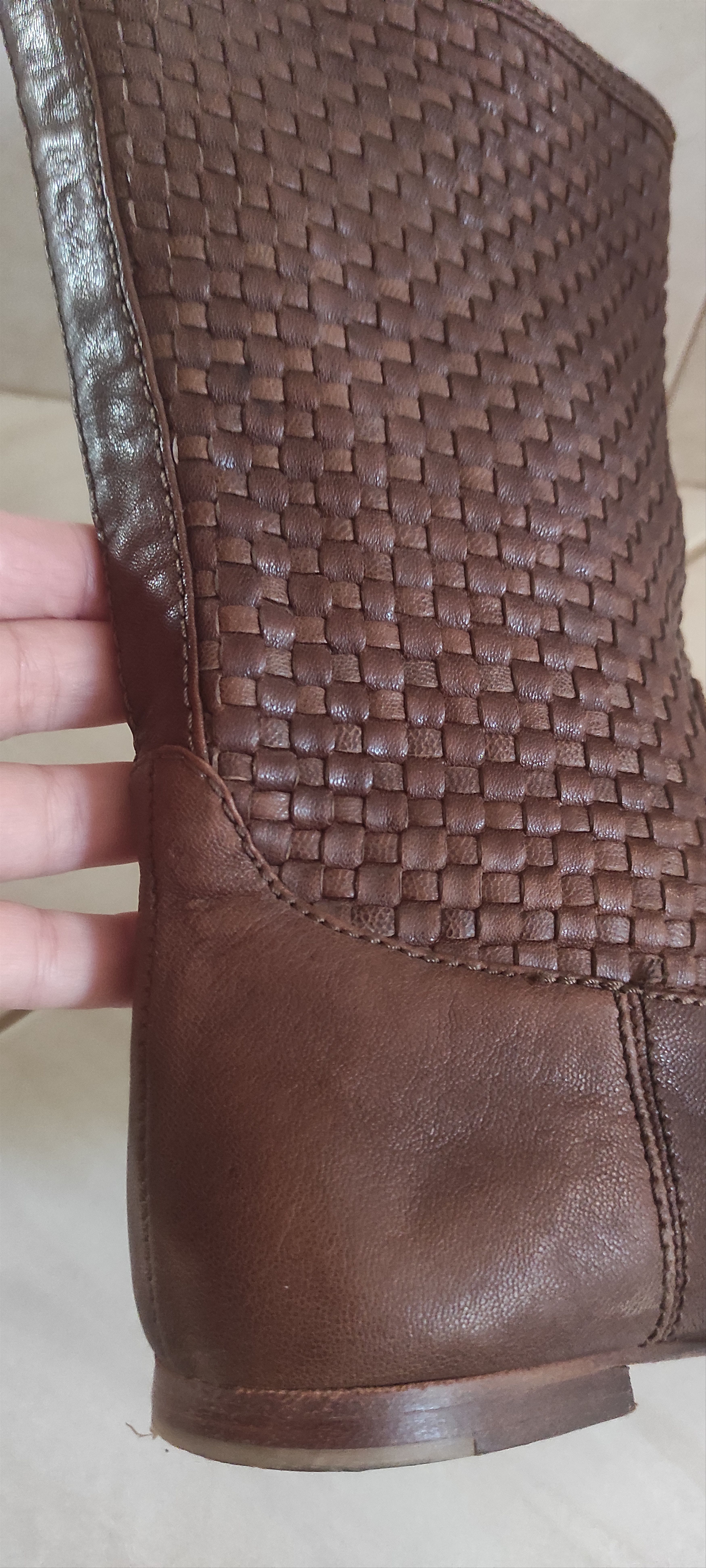Massimo Dutti Massimo Dutti Brown Woven Leather Mid-calf Boots Size US 8 / IT 38 - 14 Thumbnail