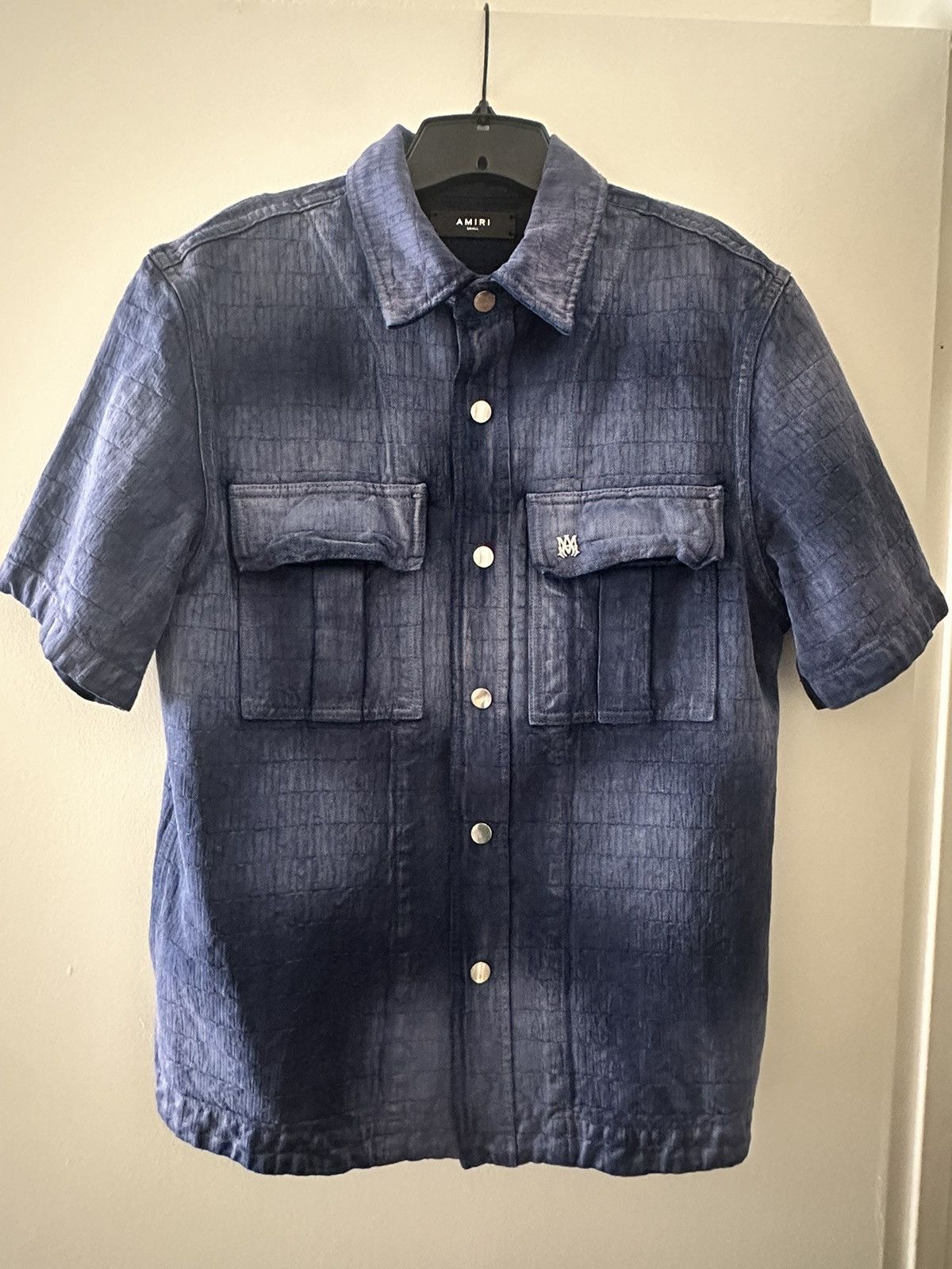 image of Amiri Jacquard Denim Button Up in Blue, Men's (Size Small)