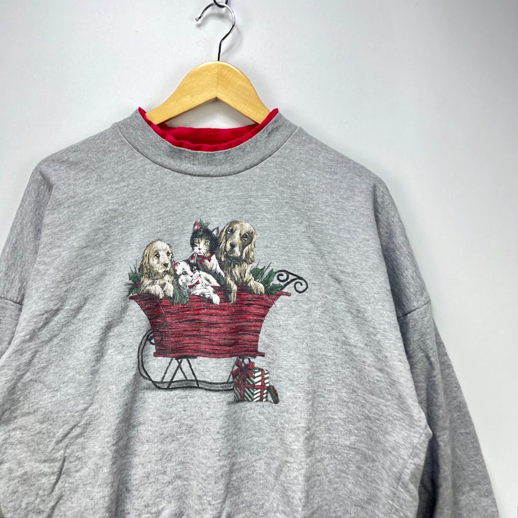 Vintage VINTAGE 90s Sweatshirt Men XL Gray Pullover Dog Cat Animal Nature Christmas Cute Large Size US XL / EU 56 / 4 - 3 Thumbnail