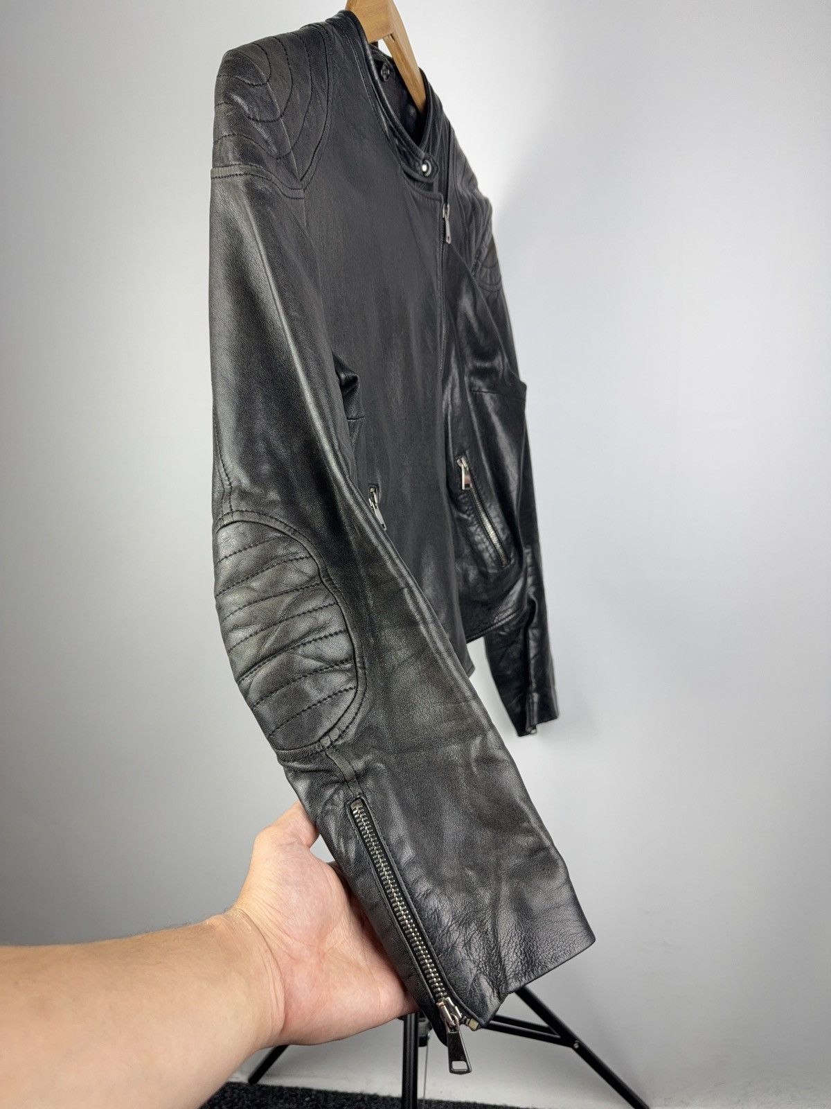 Massimo Dutti Vintage Genuine Leather MOTO BIKER Bomber Jacket Rock Punk Size L / US 10 / IT 46 - 6 Thumbnail