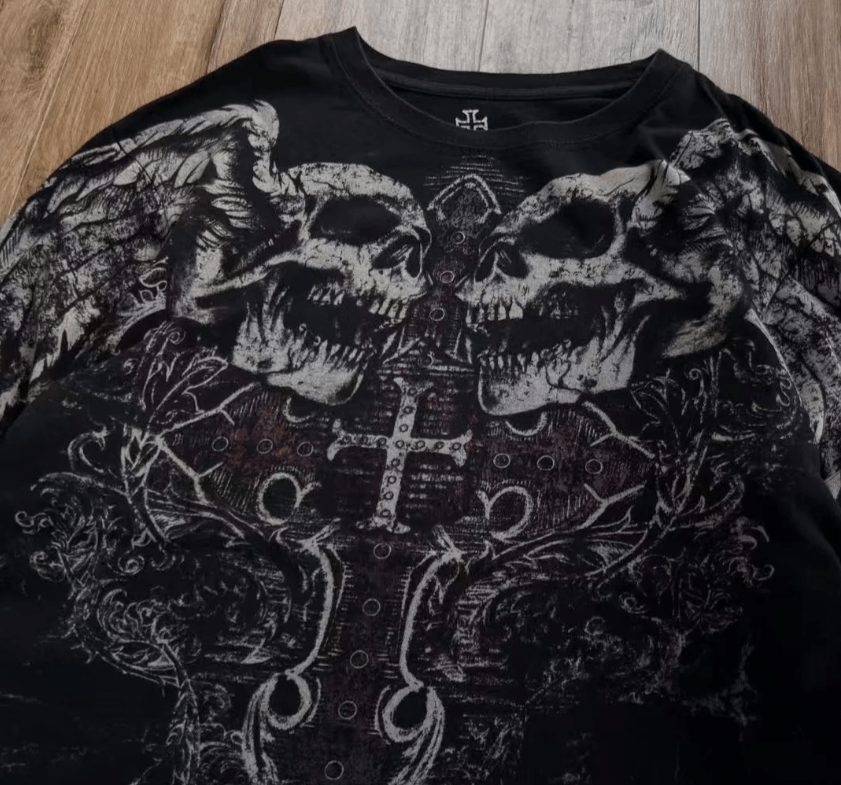 Japanese Brand Y2K New Vintage Gothic Skull Wing Printed Long Sleeve Size US M / EU 48-50 / 2 - 3 Thumbnail