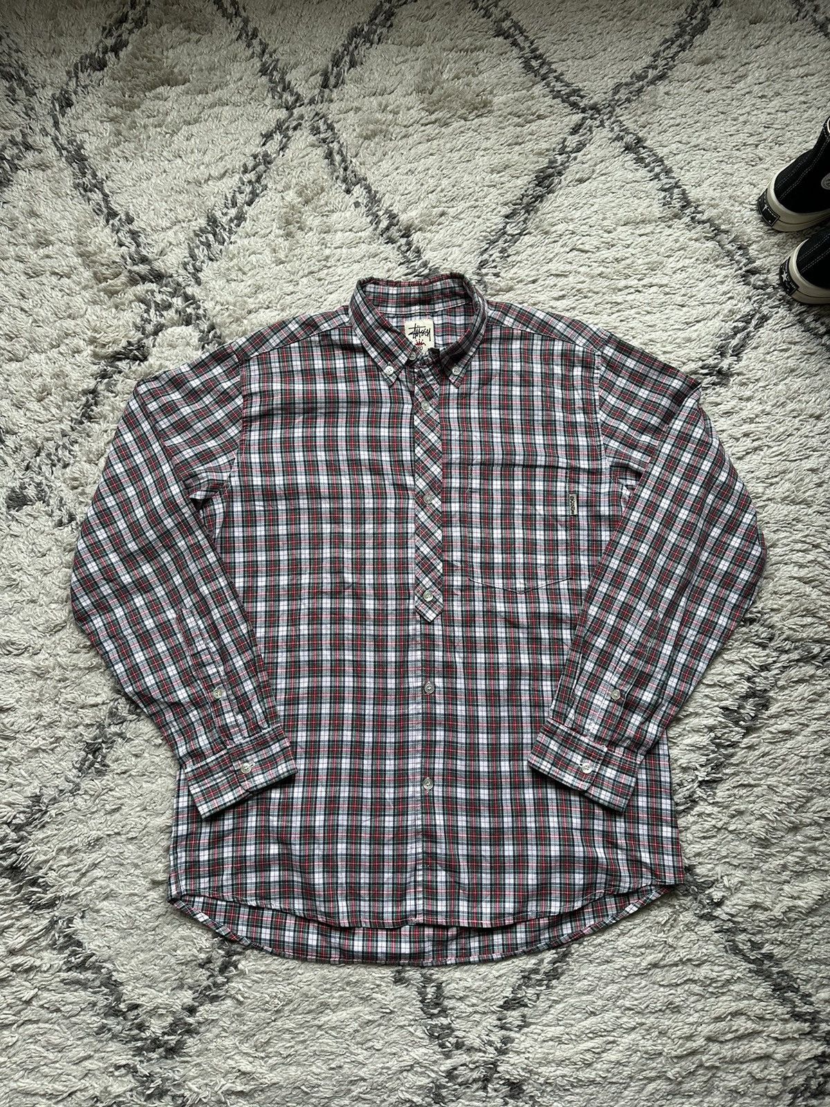 Vintage Stussy Checkered Long Sleeve Button Up Shirt Size M
