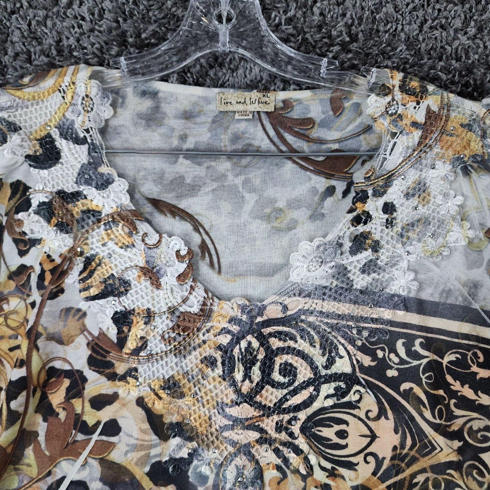 Vintage VINTAGE Womens Beige Gold Patterned V Neck Blouse XL Size XL / US 12-14 / IT 48-50 - 3 Thumbnail