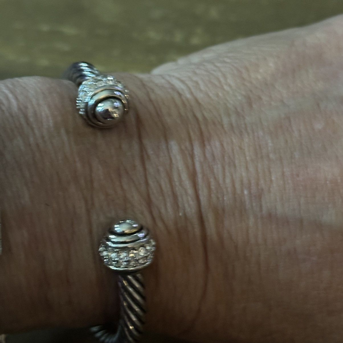 Other Silver tone twisted rope rhinestone cap cuff bangle bracelet Size ONE SIZE - 5 Thumbnail
