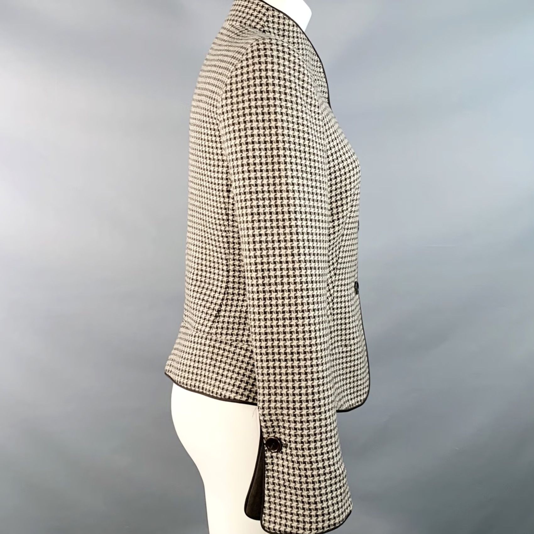 Armani ARMANI COLLEZIONI Brown Tan Wool Houndstooth Collarless Jacket Blazer Size 6 Women Size M / US 6-8 / IT 42-44 - 3 Thumbnail