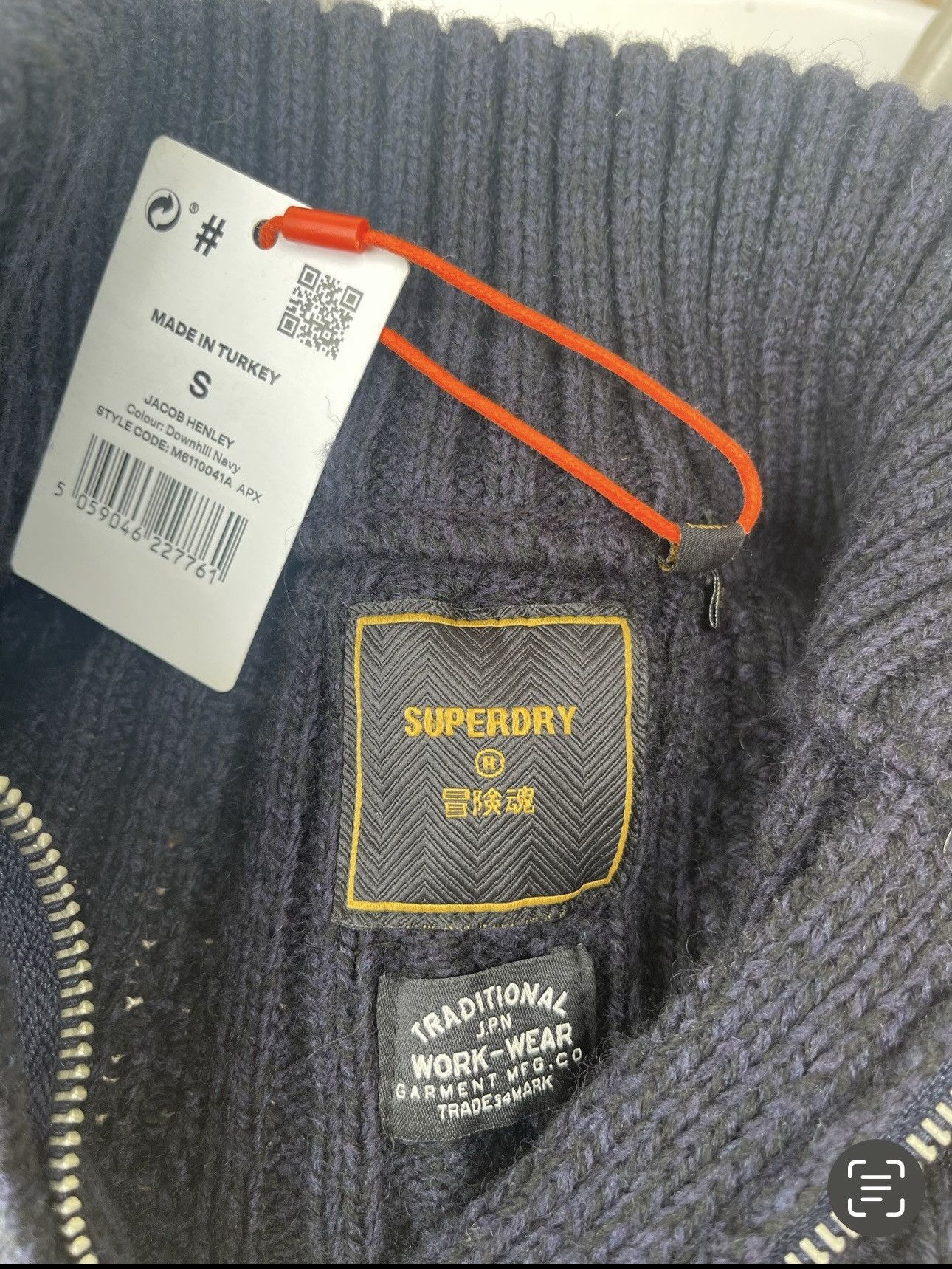 Superdry New Superdry Jacob Henley Navy Knit Sweater Half Zip Men's S Size US S / EU 44-46 / 1 - 5 Thumbnail