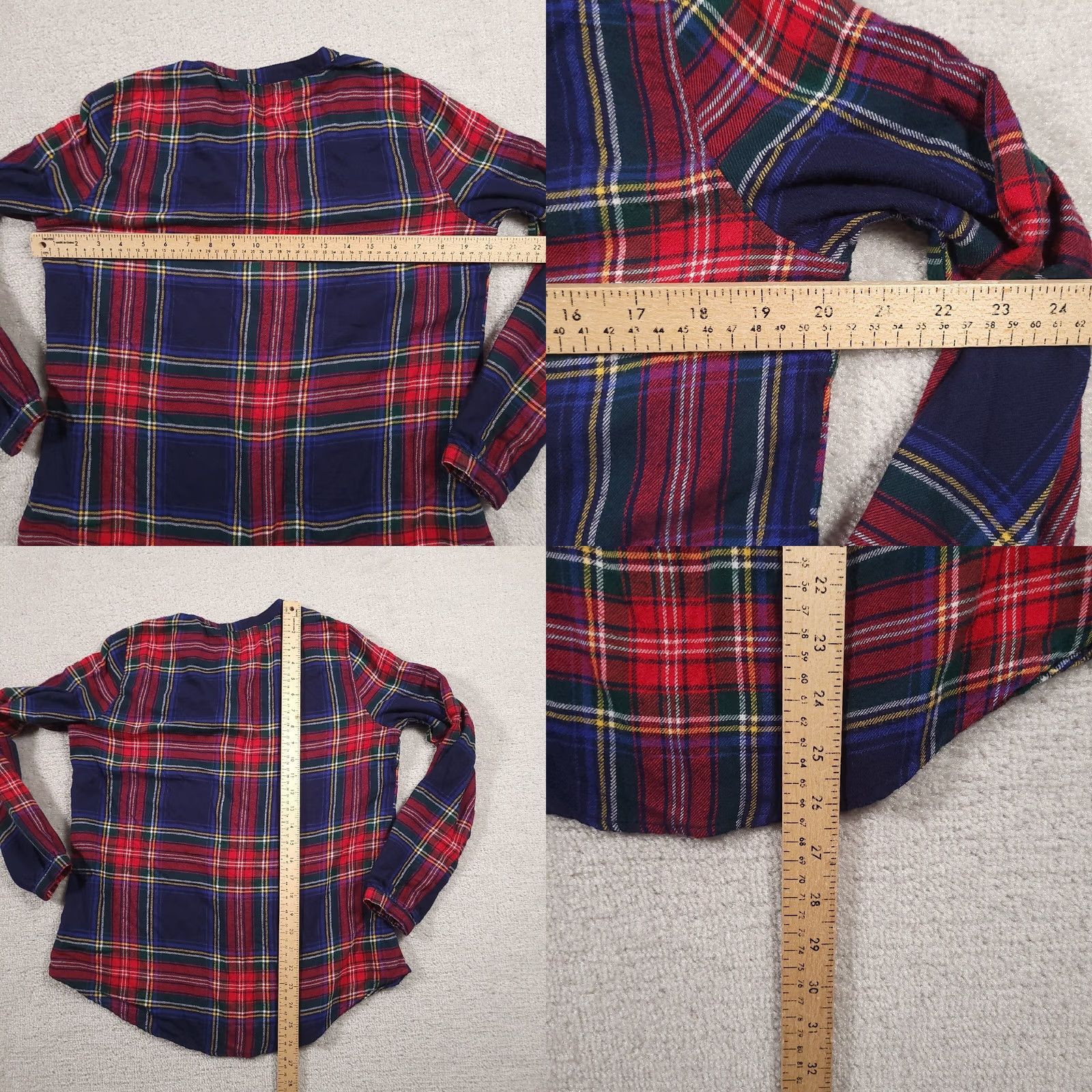 Vintage Maurices Flannel Henley Top - Womens Medium Blue Red Plaid Long Sleeve - Casual Basic Blouse Size M / US 6-8 / IT 42-44 - 8 Thumbnail