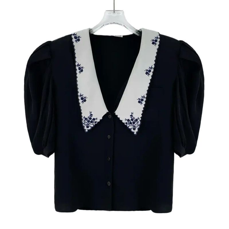 Miu Miu Miu Miu Black Women's Shirt with Embroidered Collar 0089 Size ONE SIZE - 1 Thumbnail