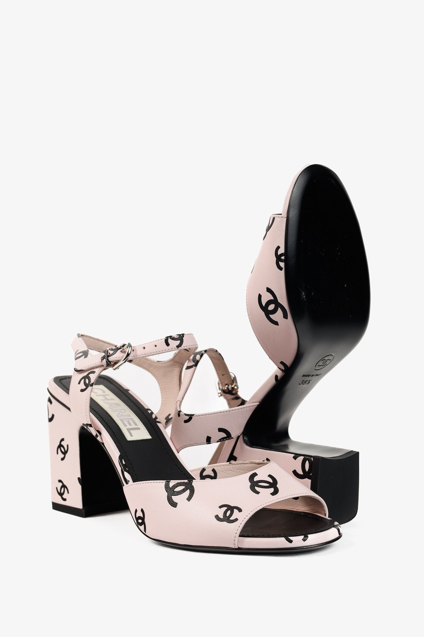 Chanel Chanel 22S Light Pink CC-Print Leather Sandals Size US 8 / IT 38 - 4 Thumbnail