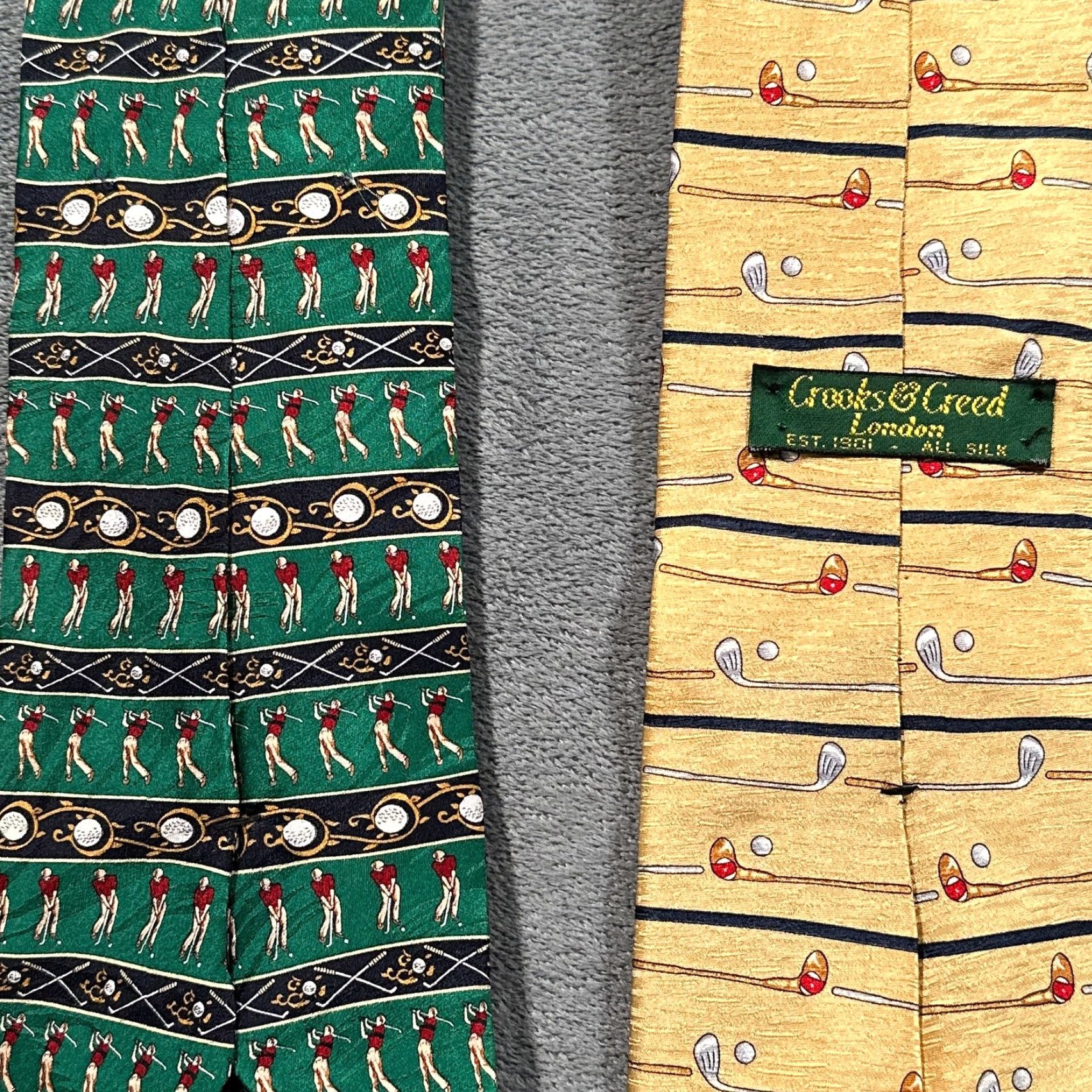 Vintage VINTAGE Crooks & Creed Golf Silk Tie Mens Striped Club Novelty 100% Silk Green Yellow Putter Handmade Size ONE SIZE - 5 Thumbnail