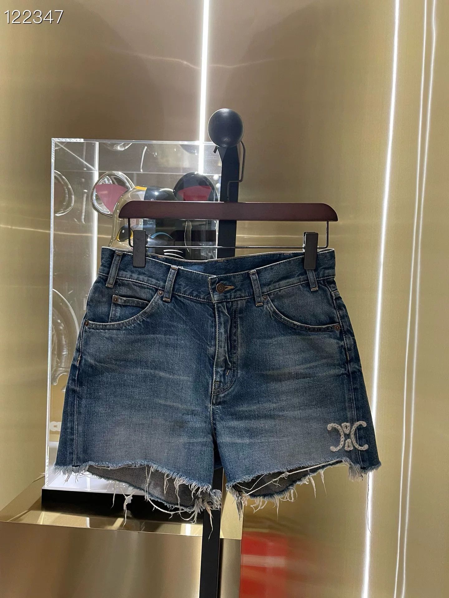 Celine Celine Blue Triomphe Embroidered Denim Shorts Size 26" / US 2 / IT 38 - 1 Thumbnail