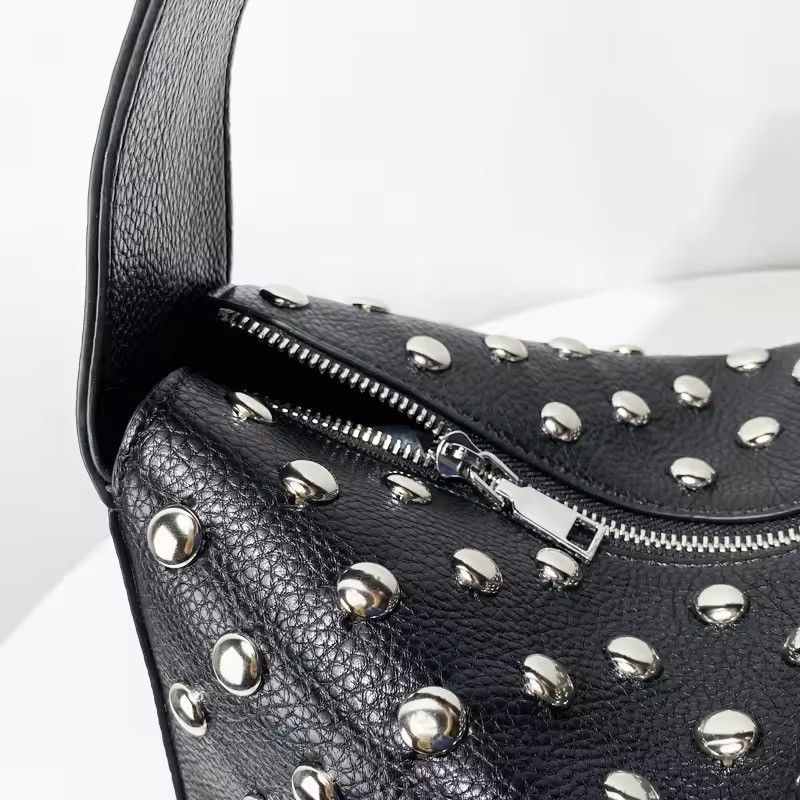 Japanese Brand Black PU Leather Rivet Tote Hobo Bag Size ONE SIZE - 6 Thumbnail