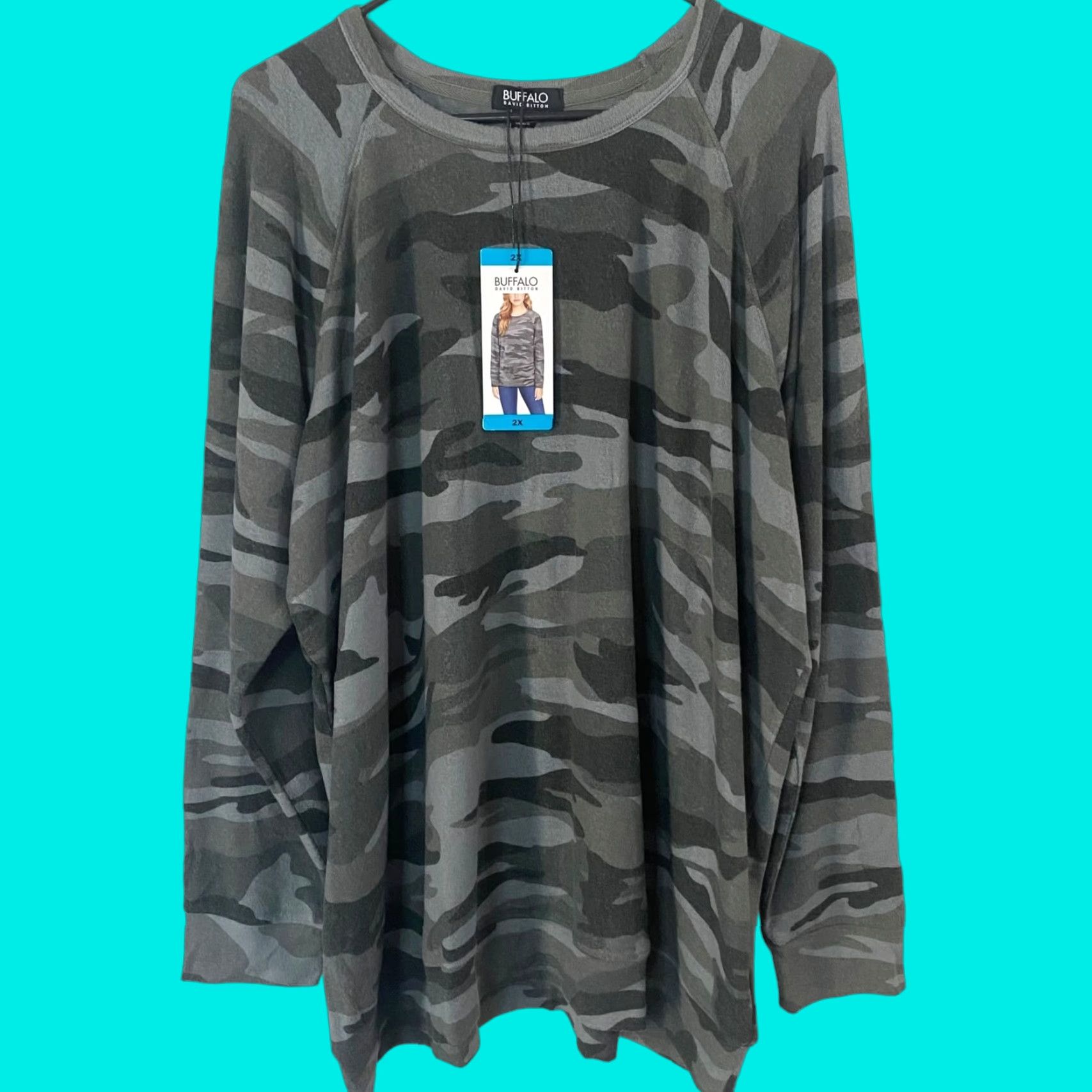 Buffalo David Bitton Buffalo David Bitton Camo Sweatshirt Gray Women's Plus Size 2X Pullover Scoop-Neck Casual All Seasons Lightweight Size XXL / US 16-18 / IT 52-54 - 1 Thumbnail