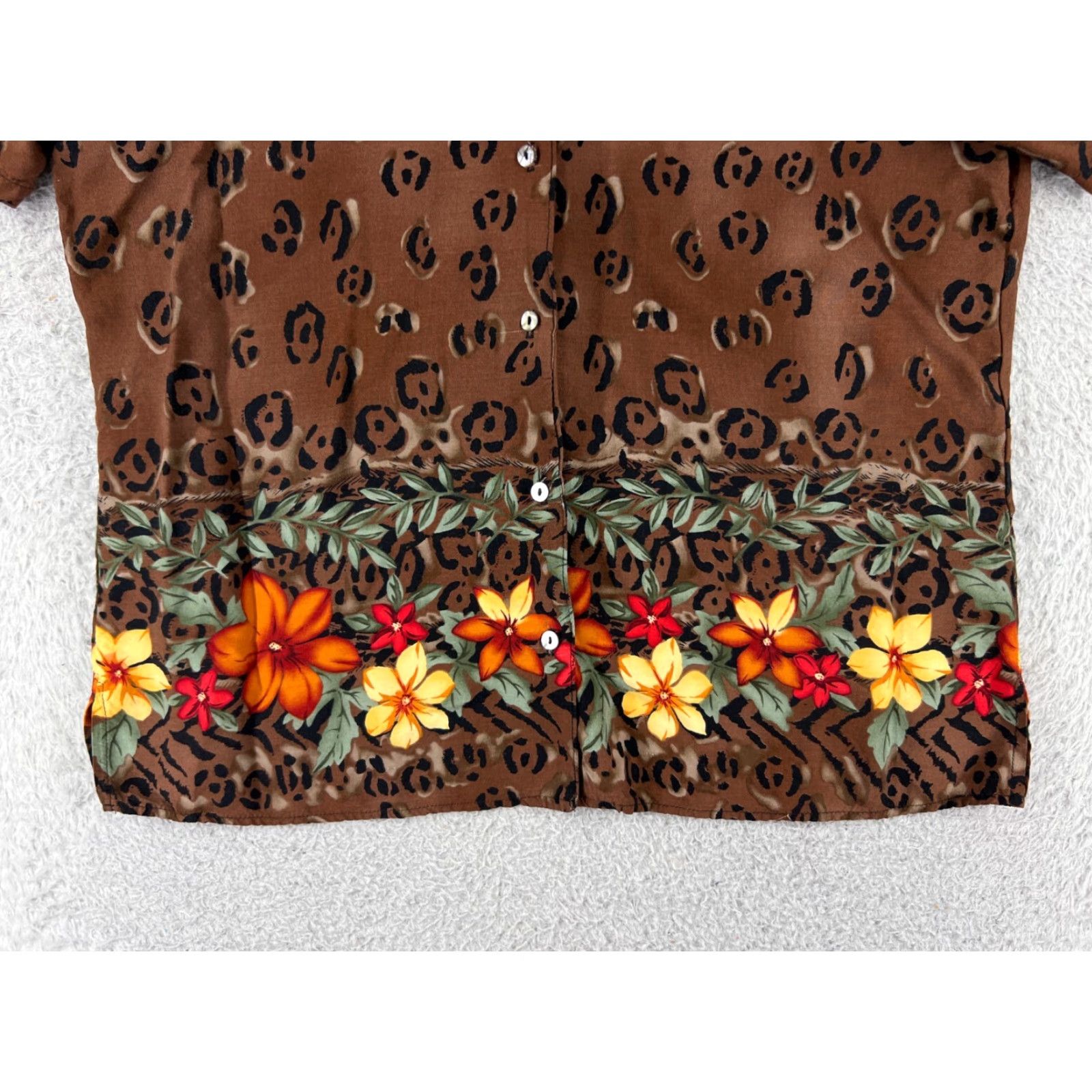 Vintage Notations Shirt Womens XL Brown Leopard Print Hawaiian Floral Rayon Vintage No Size XL / US 12-14 / IT 48-50 - 7 Thumbnail