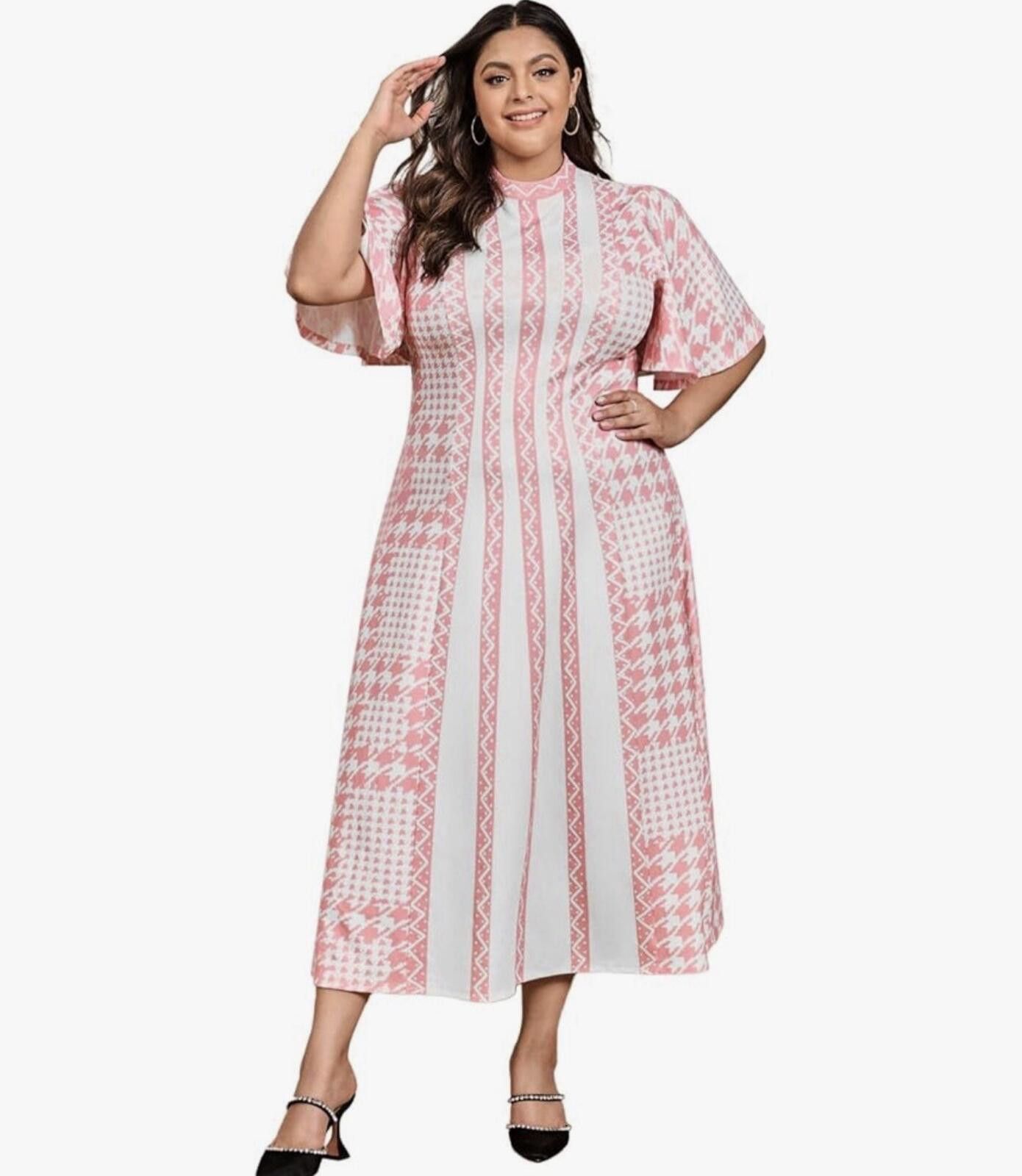 Other WDIRARA Houndstooth Chevron Mock Neck Butterfly Sleeve Dress Size 4XL / US 24-26 - 1 Thumbnail