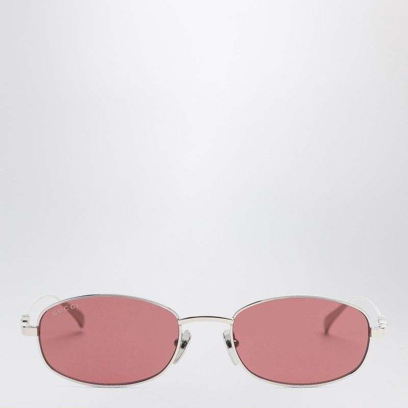 Gucci Gucci Silver/Red Oval Sunglasses Size ONE SIZE - 1 Thumbnail