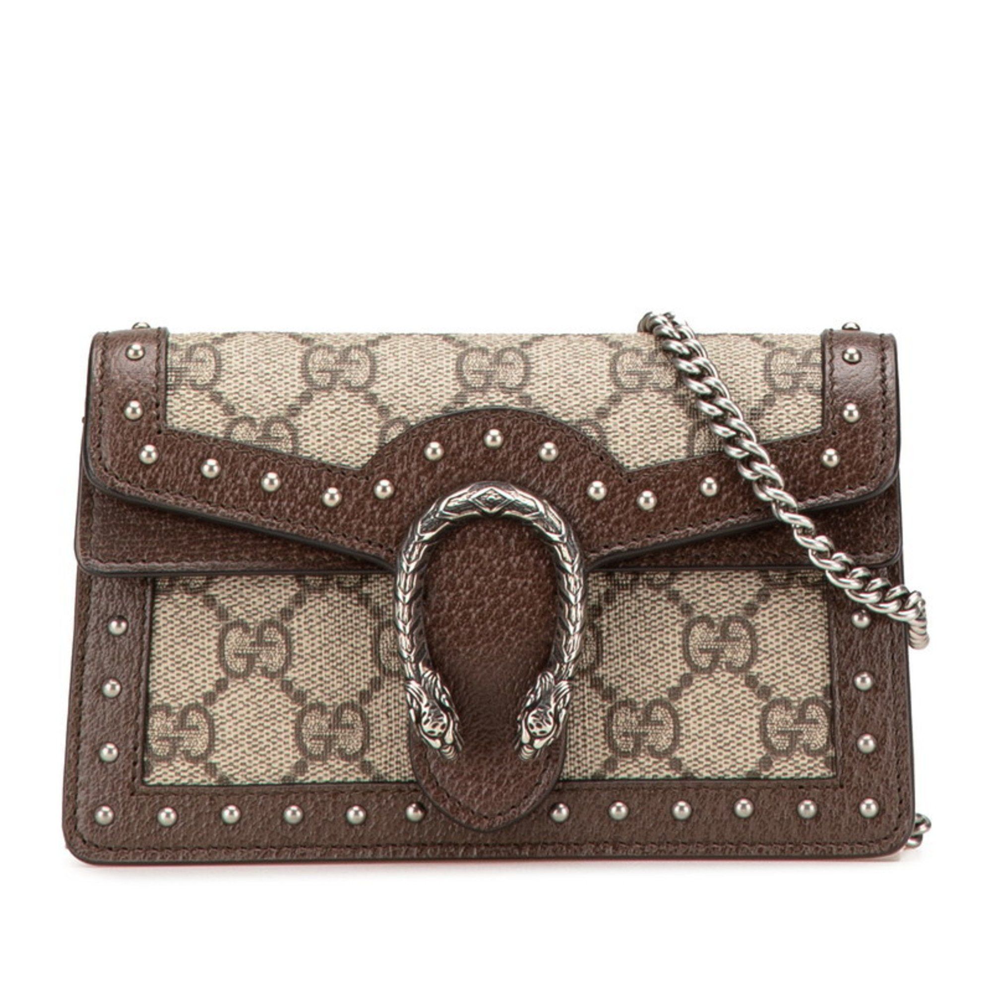 Gucci GG Supreme Dionysus Super Mini Stud Chain Shoulder Bag 476432 Beige Brown Pvc Leather Women's Gucci