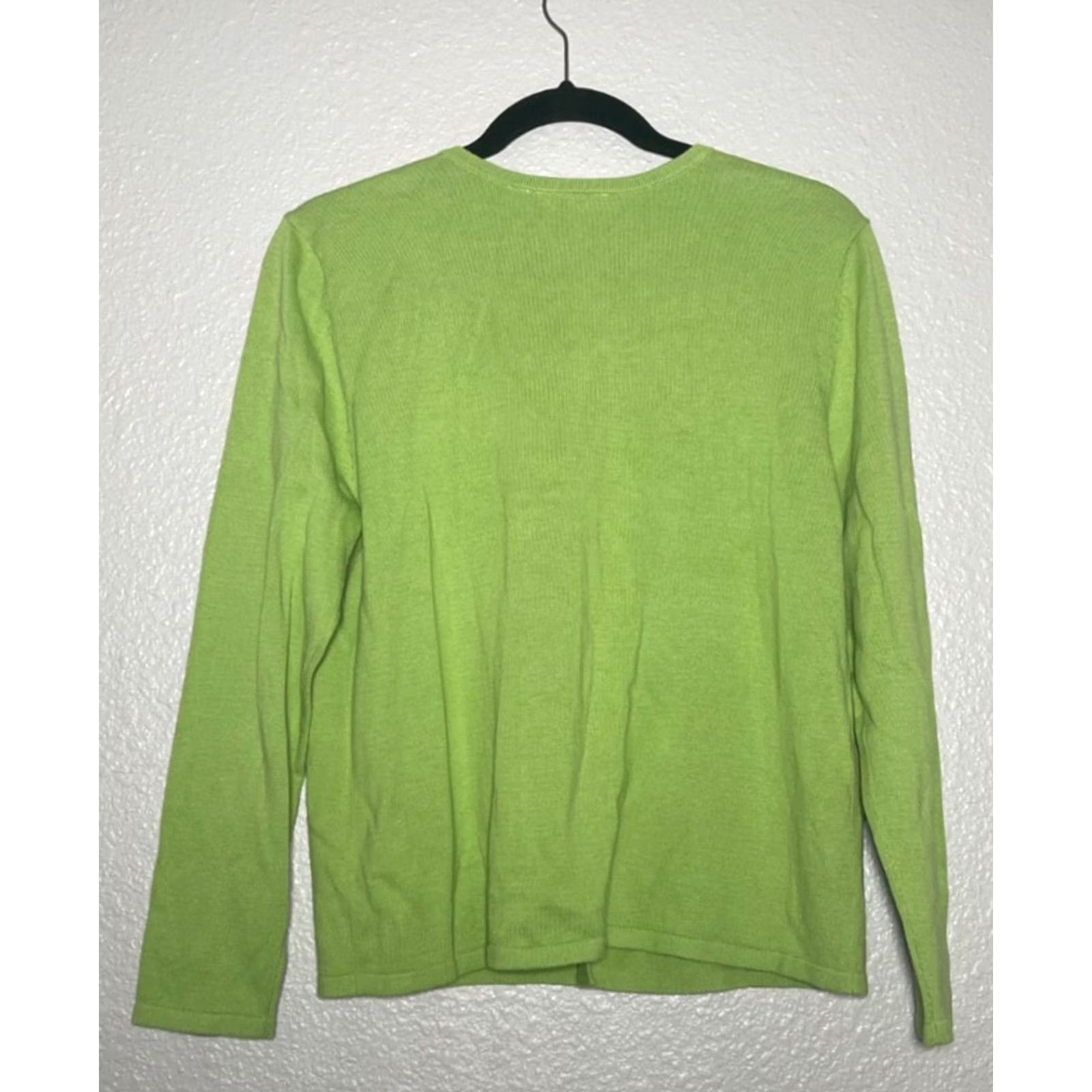 Croft & Barrow Croft & Barrow Christmas Cardigan Women's Large Petite Green Palm Trees Beaded Coastal Holiday Size L / US 10 / IT 46 - 3 Thumbnail