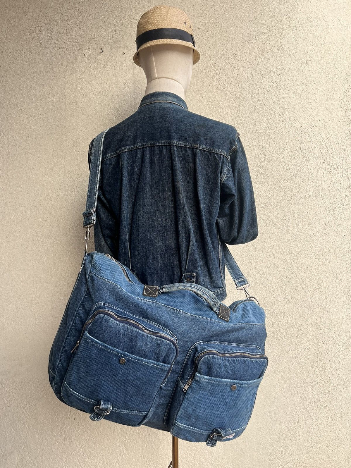 Vintage VTG Club House Japan Fade Denim Sashiko Cargo Huge 2 Way Bag Size ONE SIZE - 6 Thumbnail