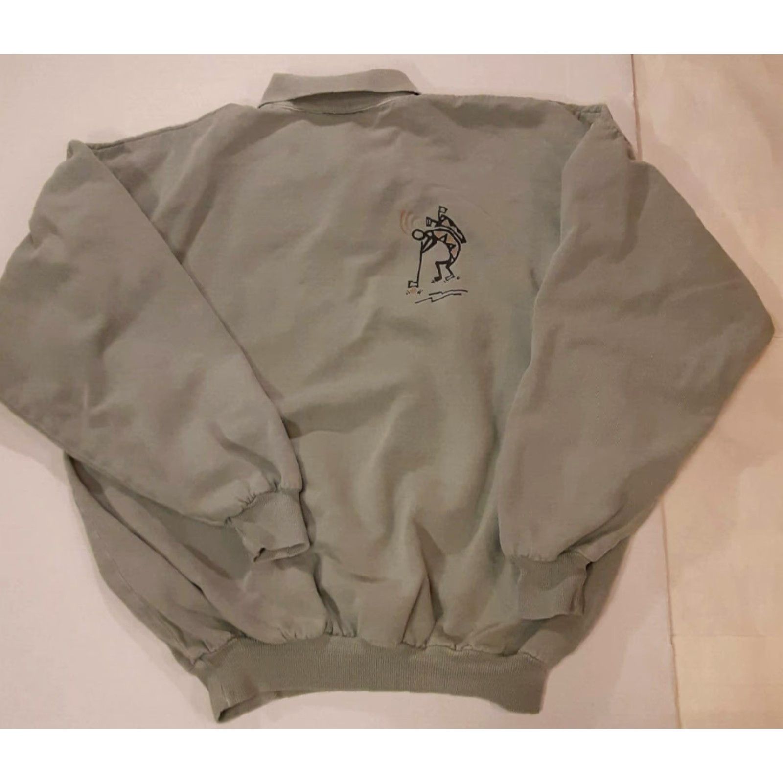 Vintage VINTAGE Kokopelli Golfers 1/4 Button Sweatshirt Heavy Sweater XL USA Made- 4fun Mens Olive-Green 100% Cotton Pullover Size US XL / EU 56 / 4 - 3 Thumbnail