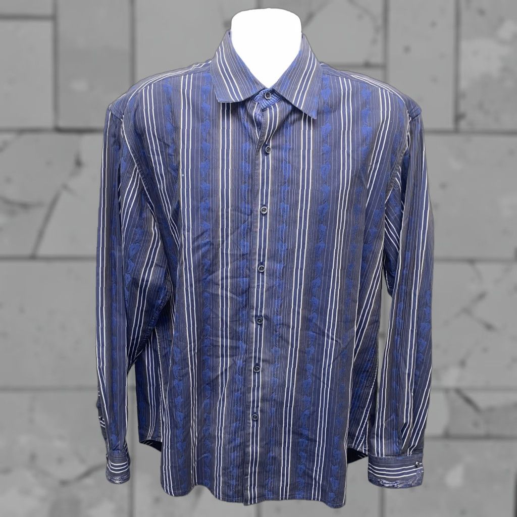 Robert Graham Robert Graham Shirt Mens Blue Striped Long Sleeve Button-Up Size XL Flip Cuff Size US XL / EU 56 / 4 - 1 Thumbnail