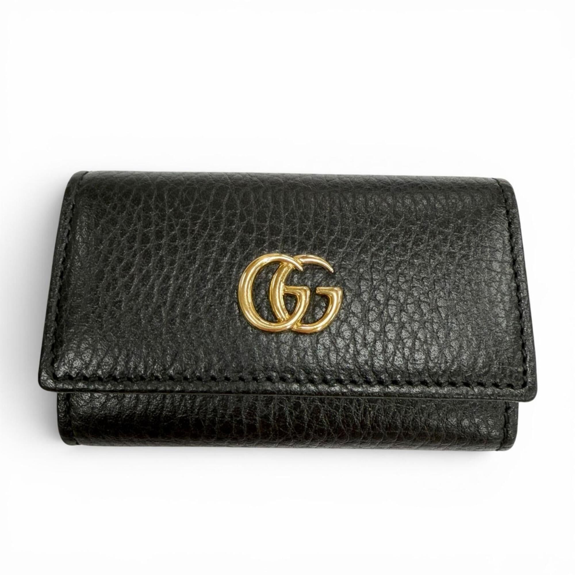 Gucci GUCCI 456118 Leather Double G 6-Key Case, Black with Gold Hardware, Made in Italy, Men's/Women's, Comes Box and Dust Bag. Size ONE SIZE - 1 Thumbnail