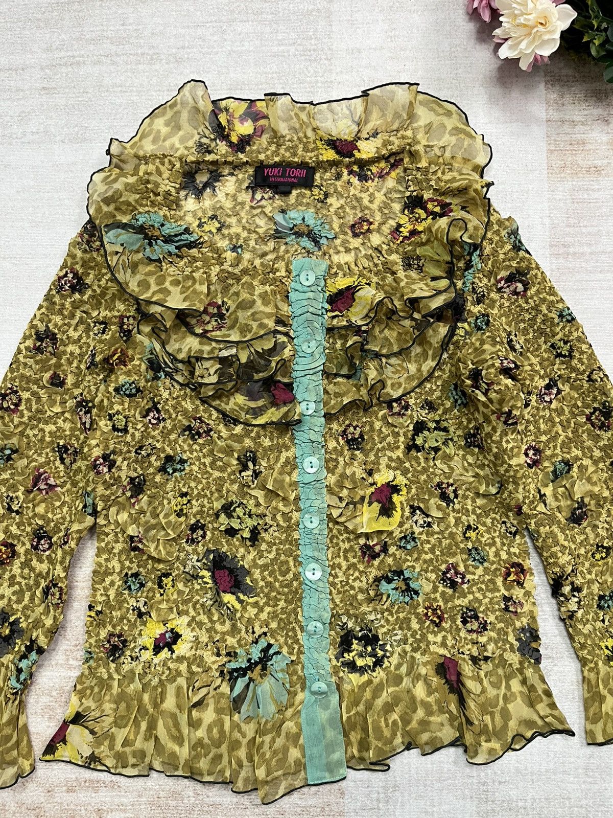 Other Vintage Pleated Ruffle Floral Blouse Yuki Torii Size M / US 6-8 / IT 42-44 - 4 Thumbnail