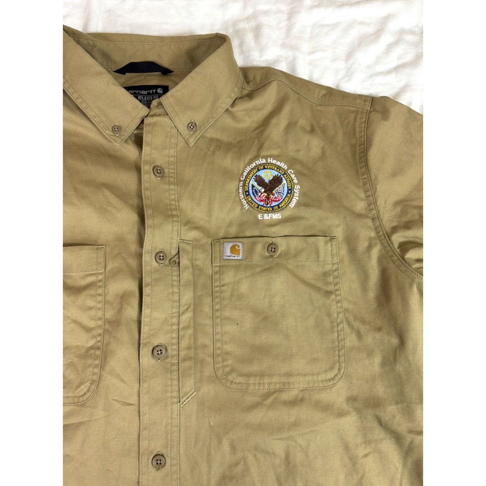 Carhartt Carhartt Shirt Mens XXL Beige Button-Up Embroidered Rugged 106688 Short Sleeve Solid Canvas Pocket Zipper Breathing Easy Care Size US XXL / EU 58 / 5 - 5 Thumbnail