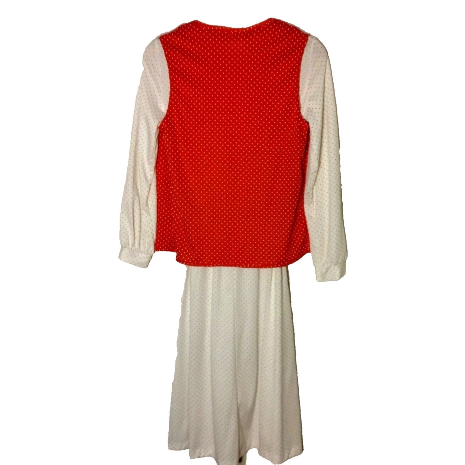 JCPenney VINTAGE JC Penney Dress Shirt Dress Women's 10 Red Polka Dot Midi Collared Long Sleeve Belted Waist 1970s ILGWU/USA Vintage Size L / US 10 / IT 46 - 2 Thumbnail