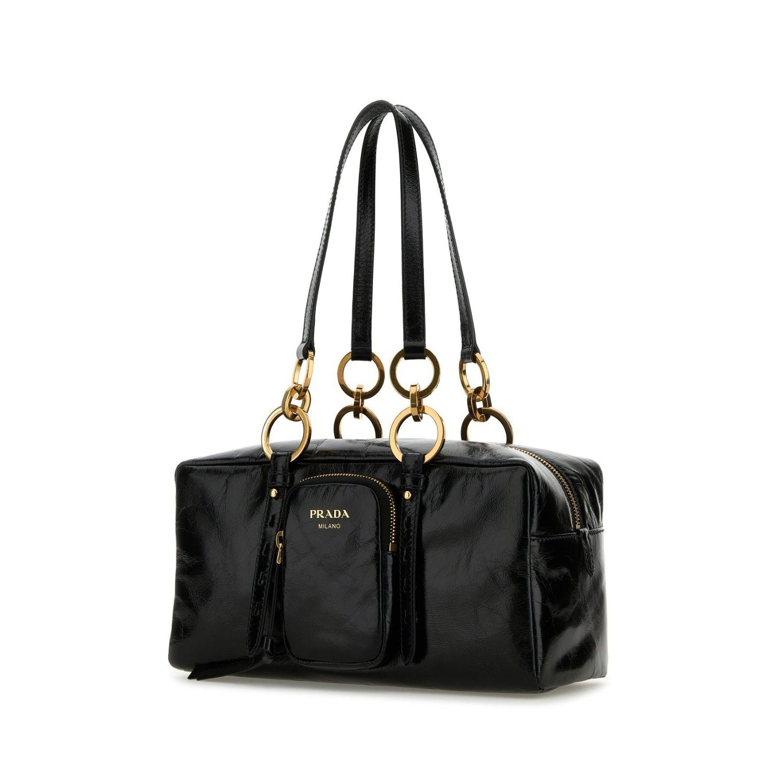 Prada PRADA Gold Ring Detail Black Leather Shoulder Bag New & Auth Size ONE SIZE - 2 Thumbnail
