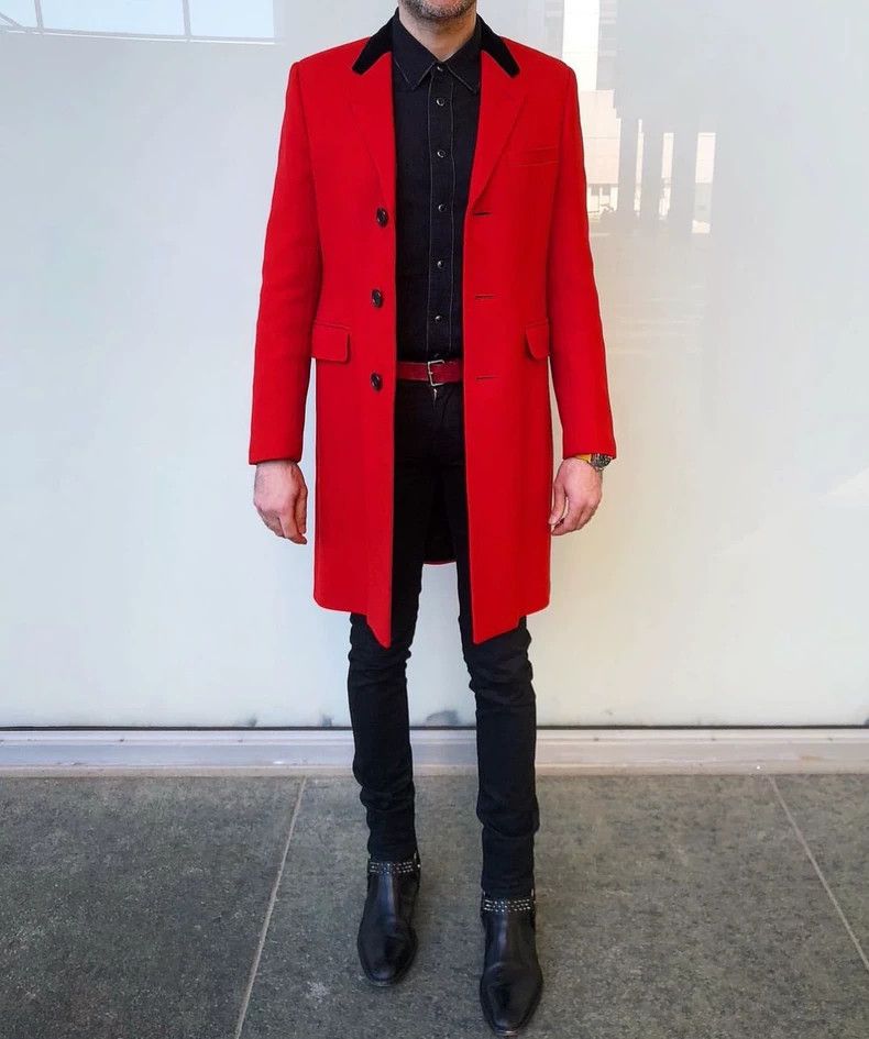 Saint Laurent Paris saint Laurent parisFall/Winter 16 Velvet Collar Red Wool C Size US M / EU 48-50 / 2 - 8 Thumbnail