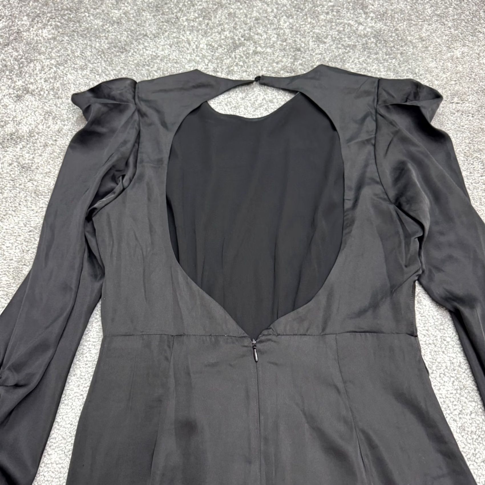 ASTR The Label ASTR The Label Mini Dress Puff Sleeve Ruffle Cut Out Backless Black Satin Women M Dress Size M / US 6-8 / IT 42-44 - 3 Thumbnail