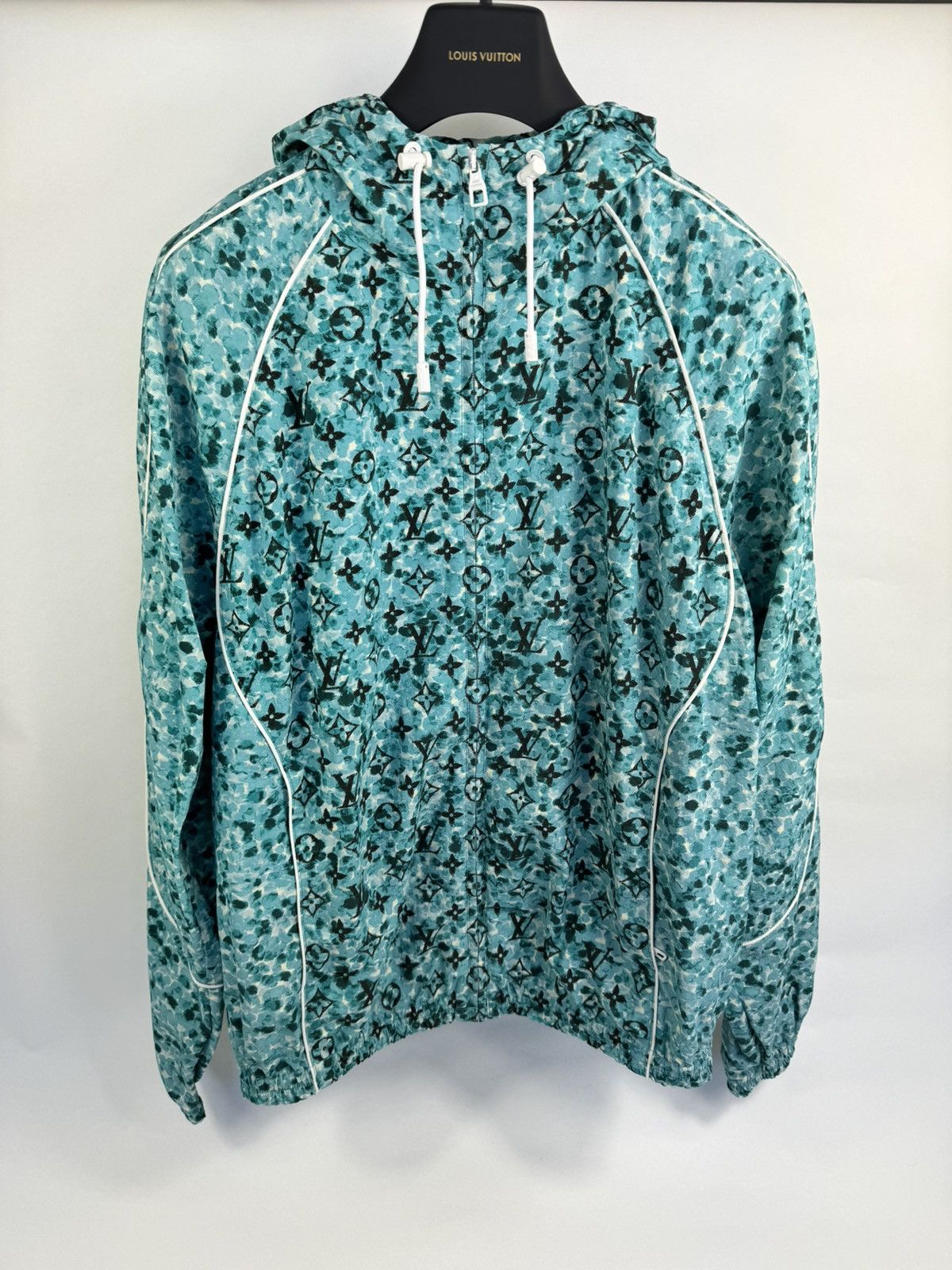 image of Louis Vuitton Logo Print Nylon Windbreaker in Blue, Men's (Size XL)