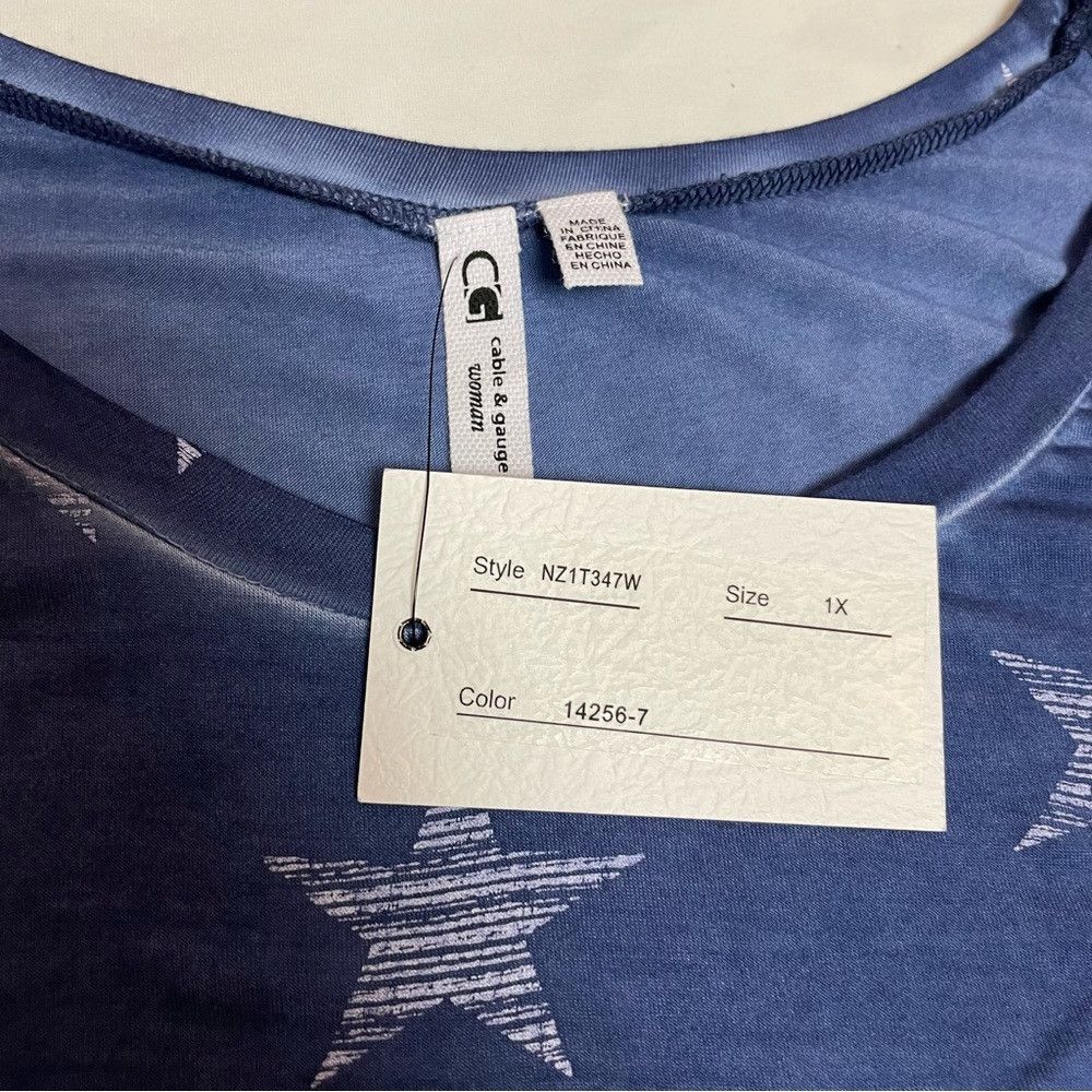 Other NWT New Cable & Gauge Viscose Blue Star Top T-Shirt Size 1X Size XL / US 12-14 / IT 48-50 - 7 Thumbnail